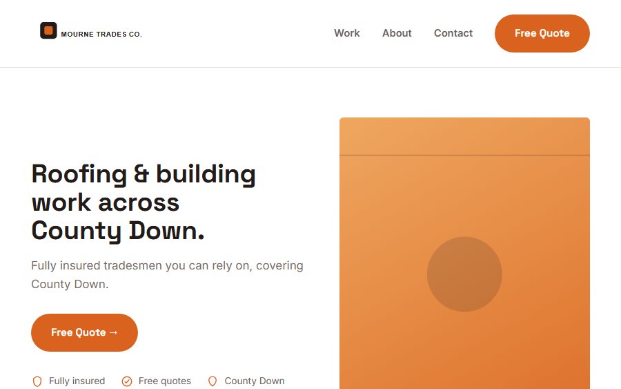 Sample website design — trades and home services, simplified style