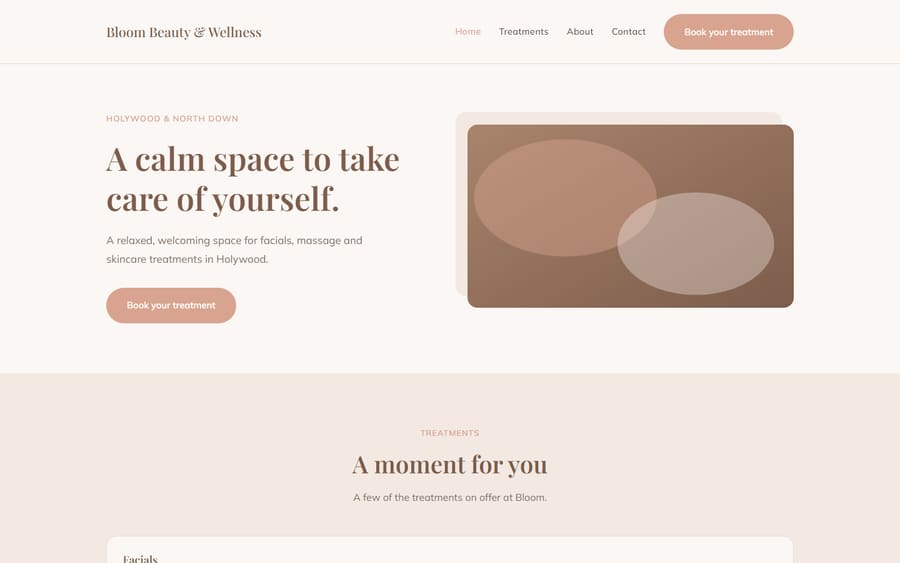 Sample website design — beauty and wellness