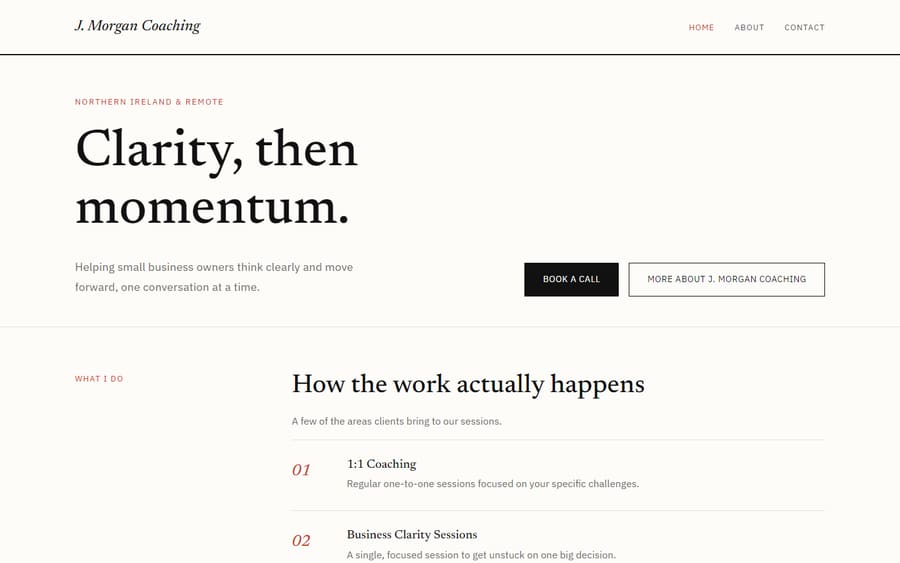 Sample website design — editorial, personal brand style